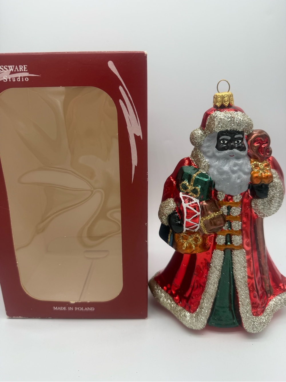Glassware Art Studio Poland Black Santa Glass Christmas Tree Ornament Holiday